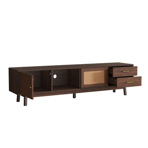 TV Stand for 80" TVs with Sliding Doors and Drawers - Dark Brown