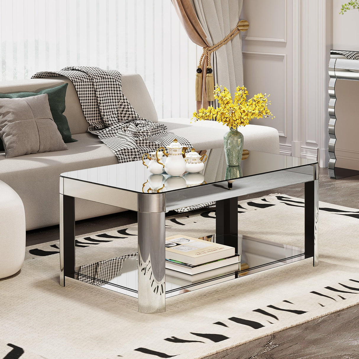Baked Curved Mirror Coffee Table for Living Room