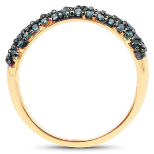 14K Yellow Gold Plated 0.65 Carat Genuine Blue Diamond .925 Sterling Silver Ring
