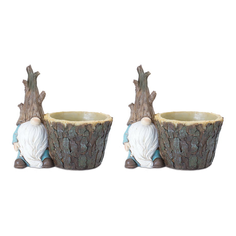 Tree trunk gnome planter (set of 2)
