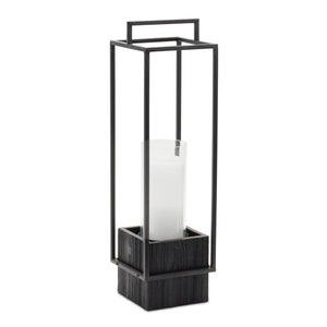 Wood candle holder with metal frame 20"h