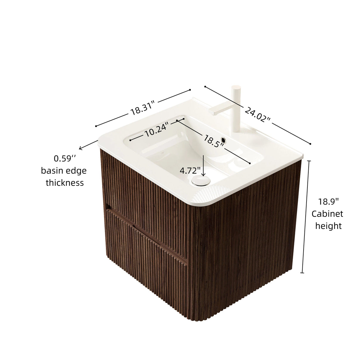 Noor 24" Bathroom Vanity with Sink, Wall-Mounted Floating Plywood Bathroom Storage