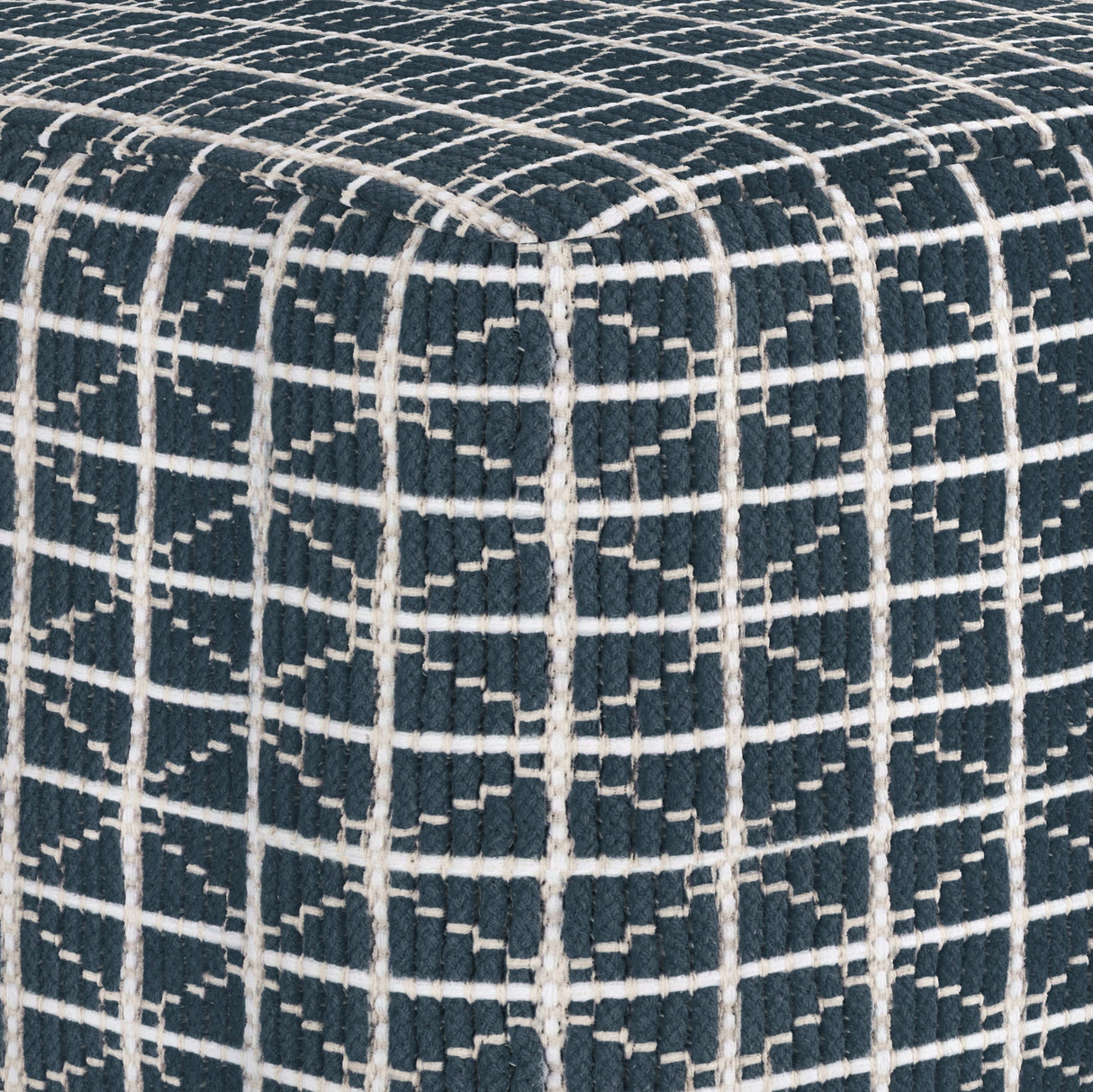 Noreen Square Pouf - Dark Blue / White