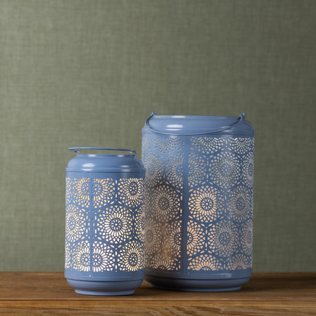 Punched metal lantern candle holder (set of 2)