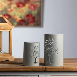 Punched metal tree candle holder (set of 2)