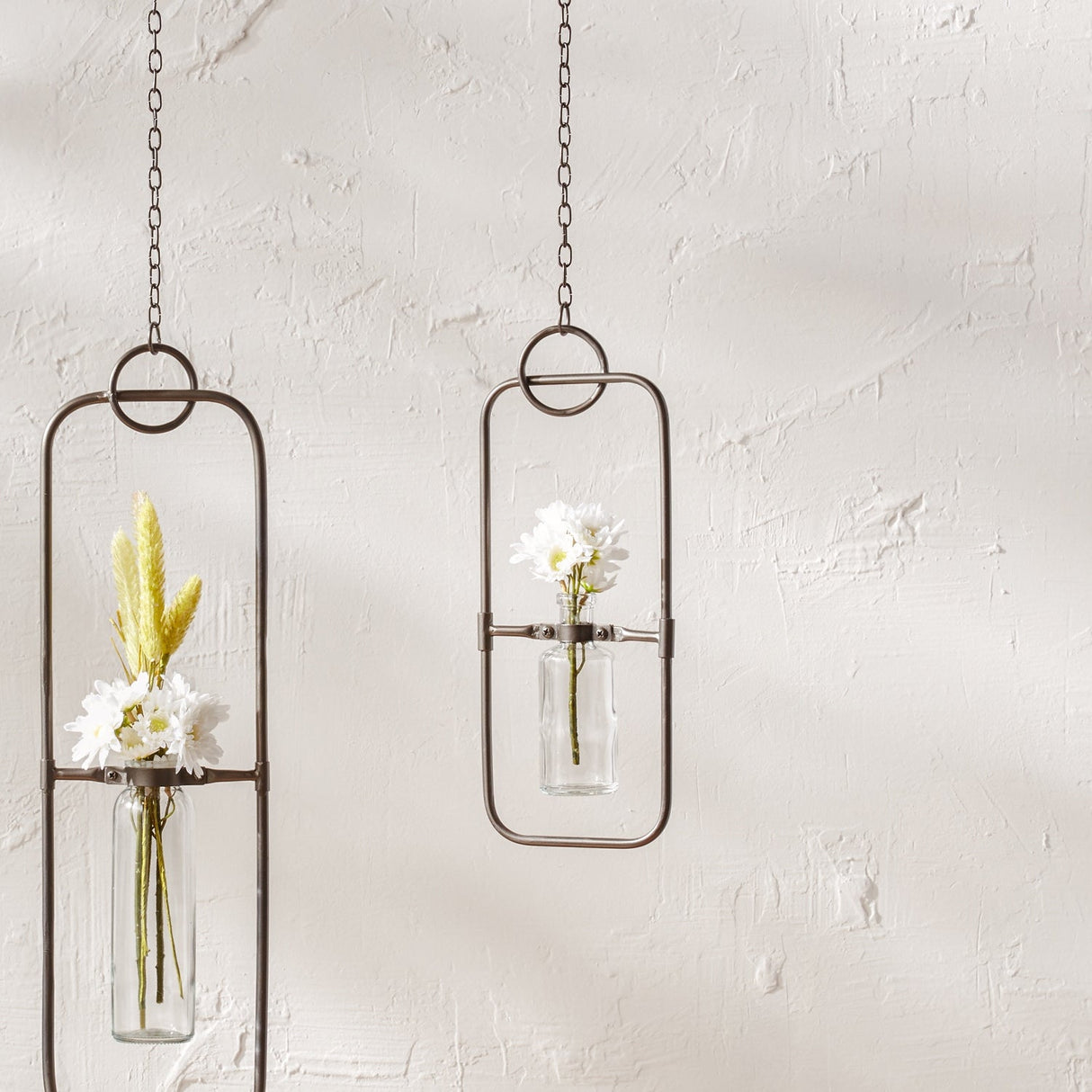 Hanging Bottle Vase in Metal Frame (Set of 2)