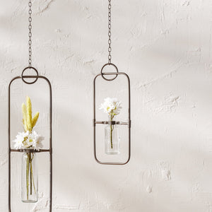 Hanging Bottle Vase in Metal Frame (Set of 2)