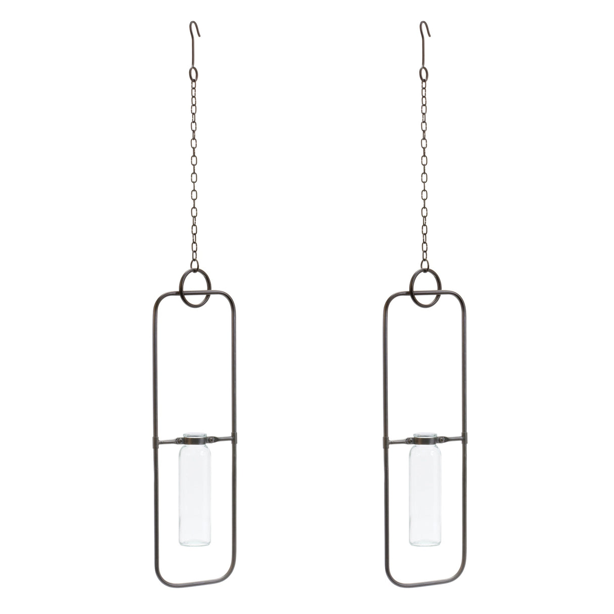Hanging bottle vase in metal frame (set of 2)