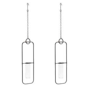 Hanging bottle vase in metal frame (set of 2)