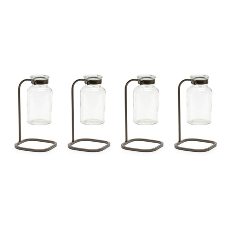 Bottle Vase in Iron Stand (Set of 4)
