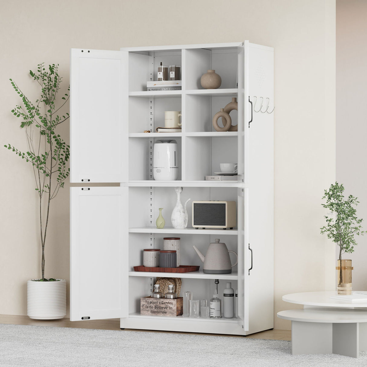 Kitchen Pantry Cabinet With Adjustable Shelves, Heavy Duty Storage - White