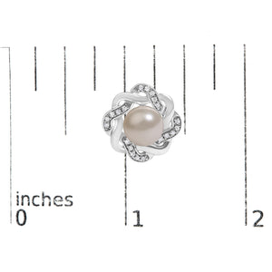 Sterling Silver Pearl and 1/10 Cttw Diamond Floral Twist Stud Earrings