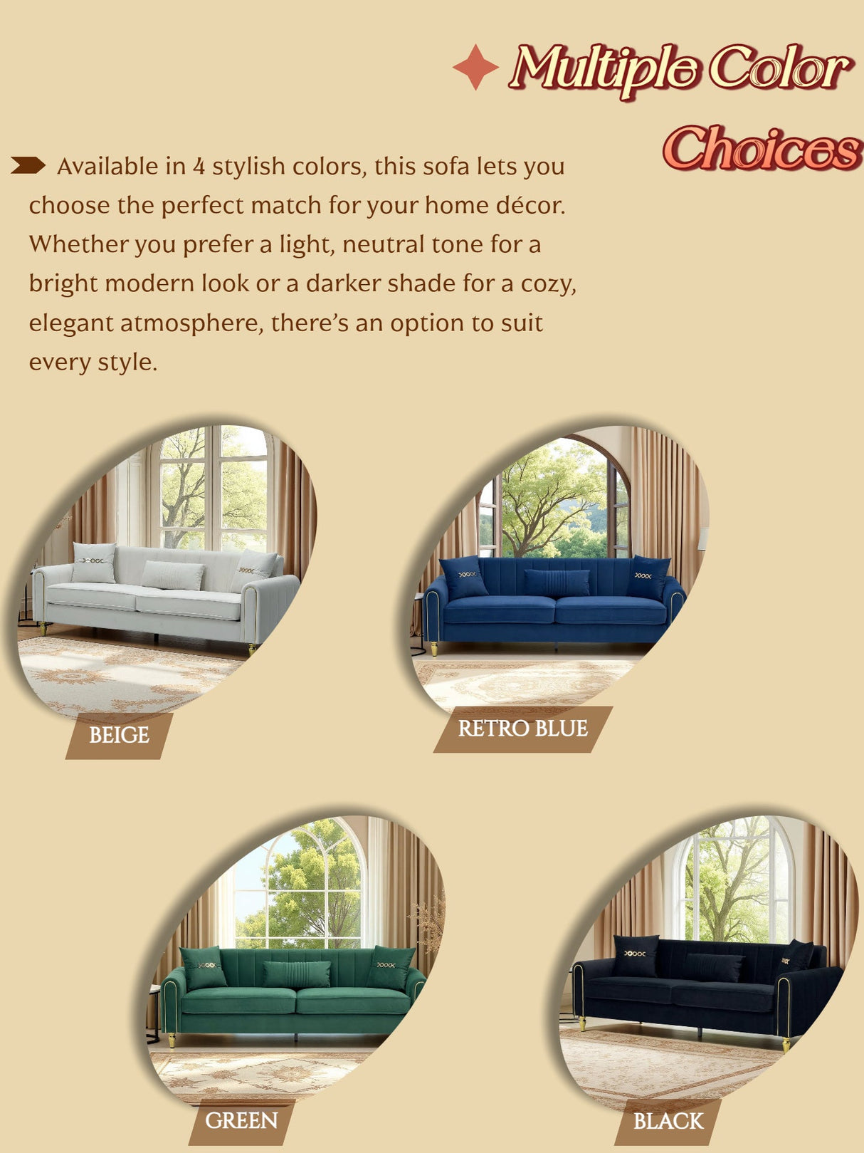 Contemporary Upholstered Sofa Couch - 87.4 Inches