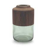 Sage glass vase with wood accent 11"h