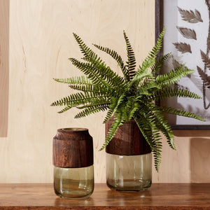 Sage Glass Vase with Wood Accent 9"H