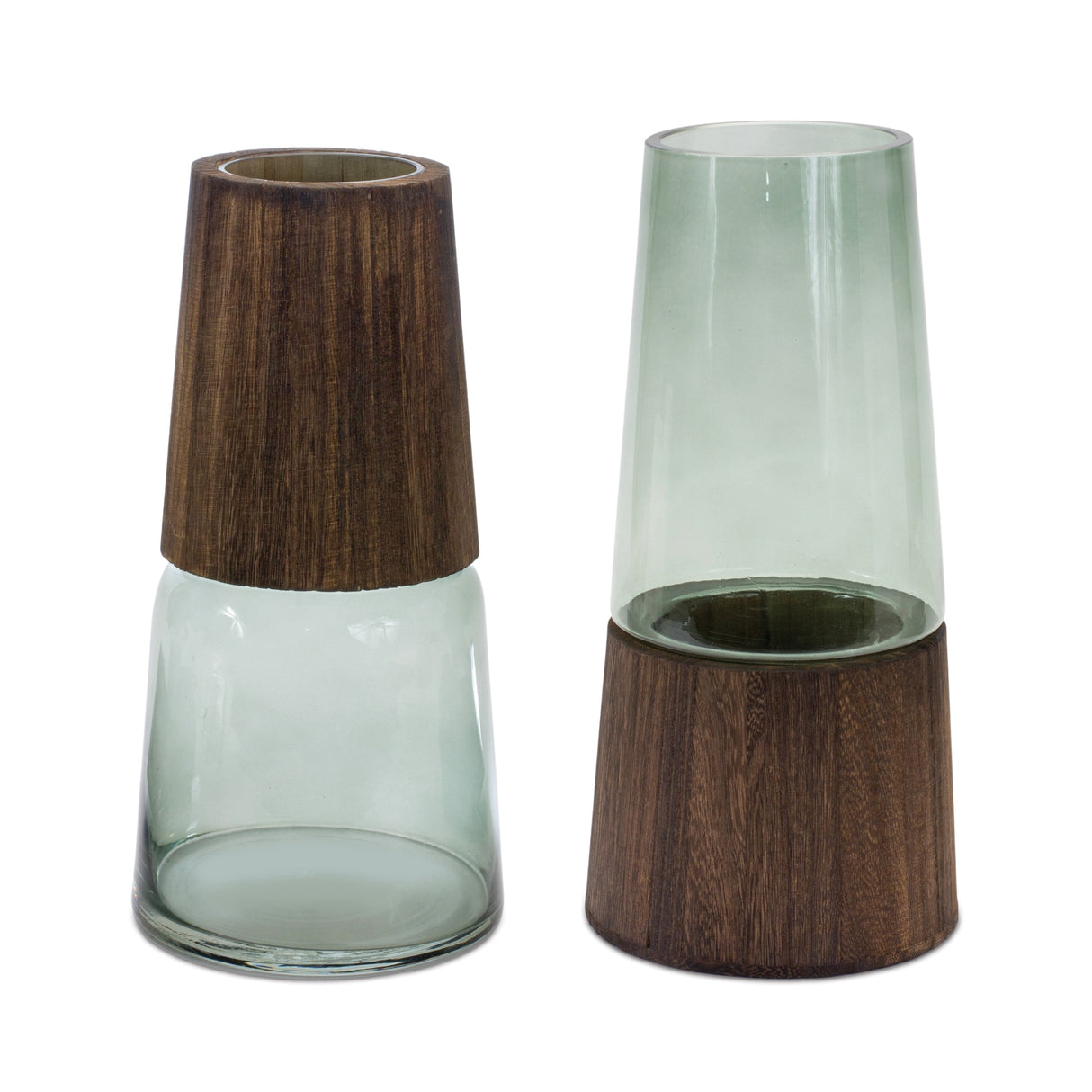 Tapered glass vase w wood accent (set of 2)