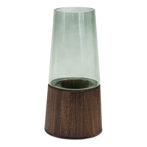 Tapered Glass Vase with Wood Accent (Set - 2)