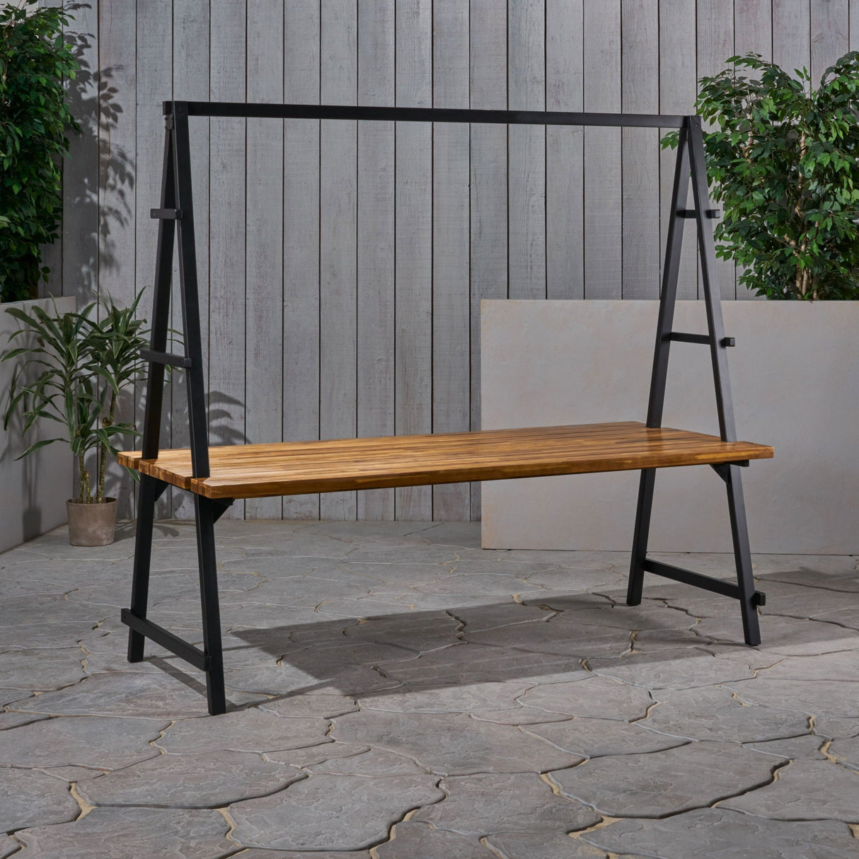 Huckleberry Acacia Wood Outdoor Dining Table With Plant Hanger - Teak