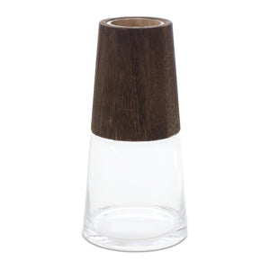 Tapered Glass Vase with Wood Accent (Set of 2)