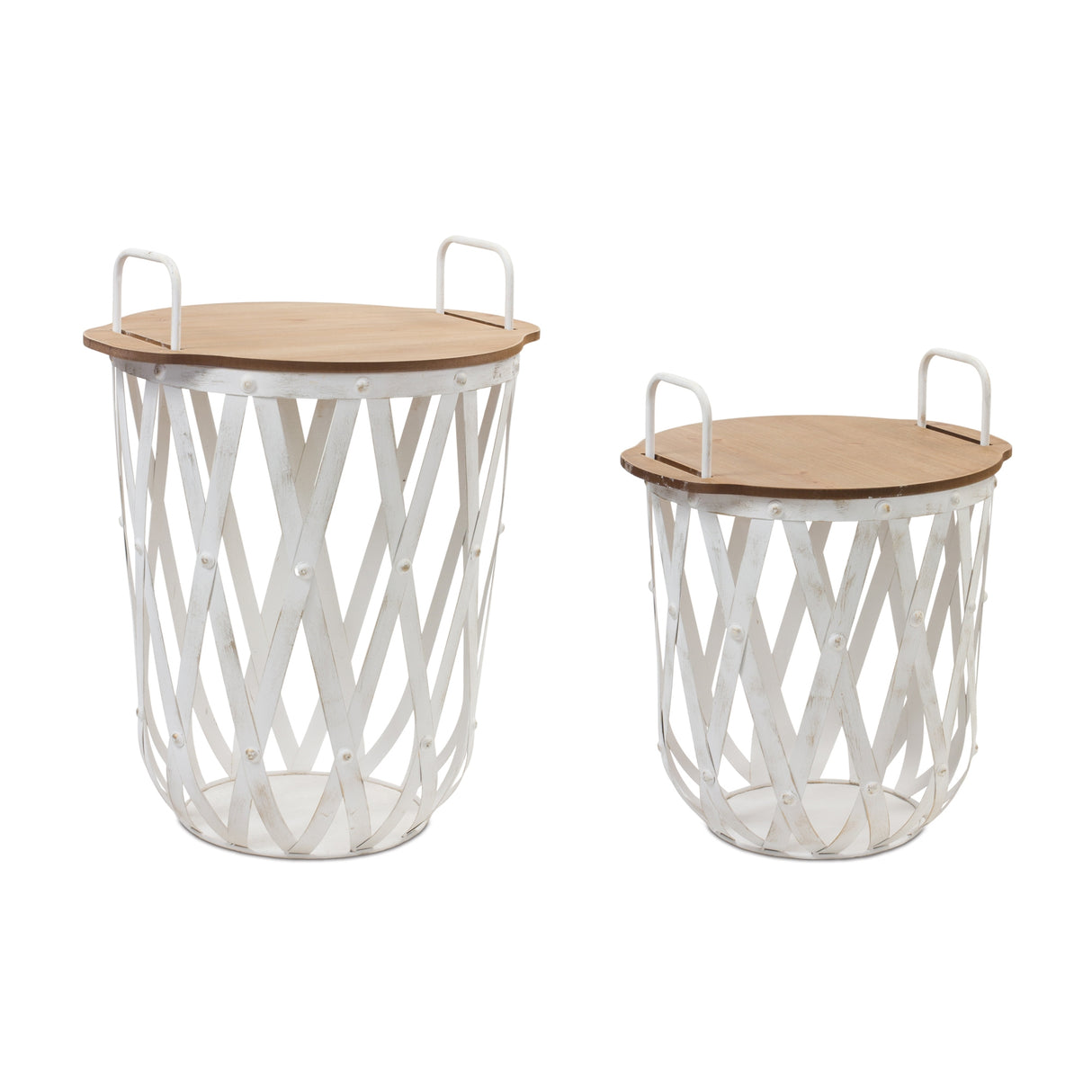 Tampa Metal and Wood Side Basket Tables (Set of 2)