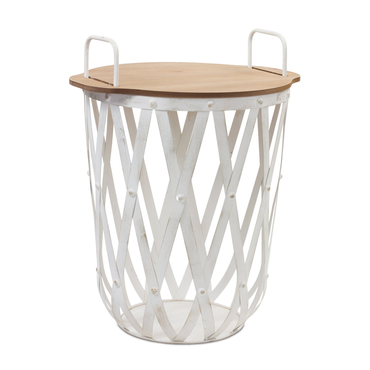 Metal and Wood Side Basket Tables (Set of 2)