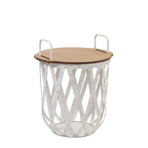 Metal and Wood Side Basket Tables (Set of 2)
