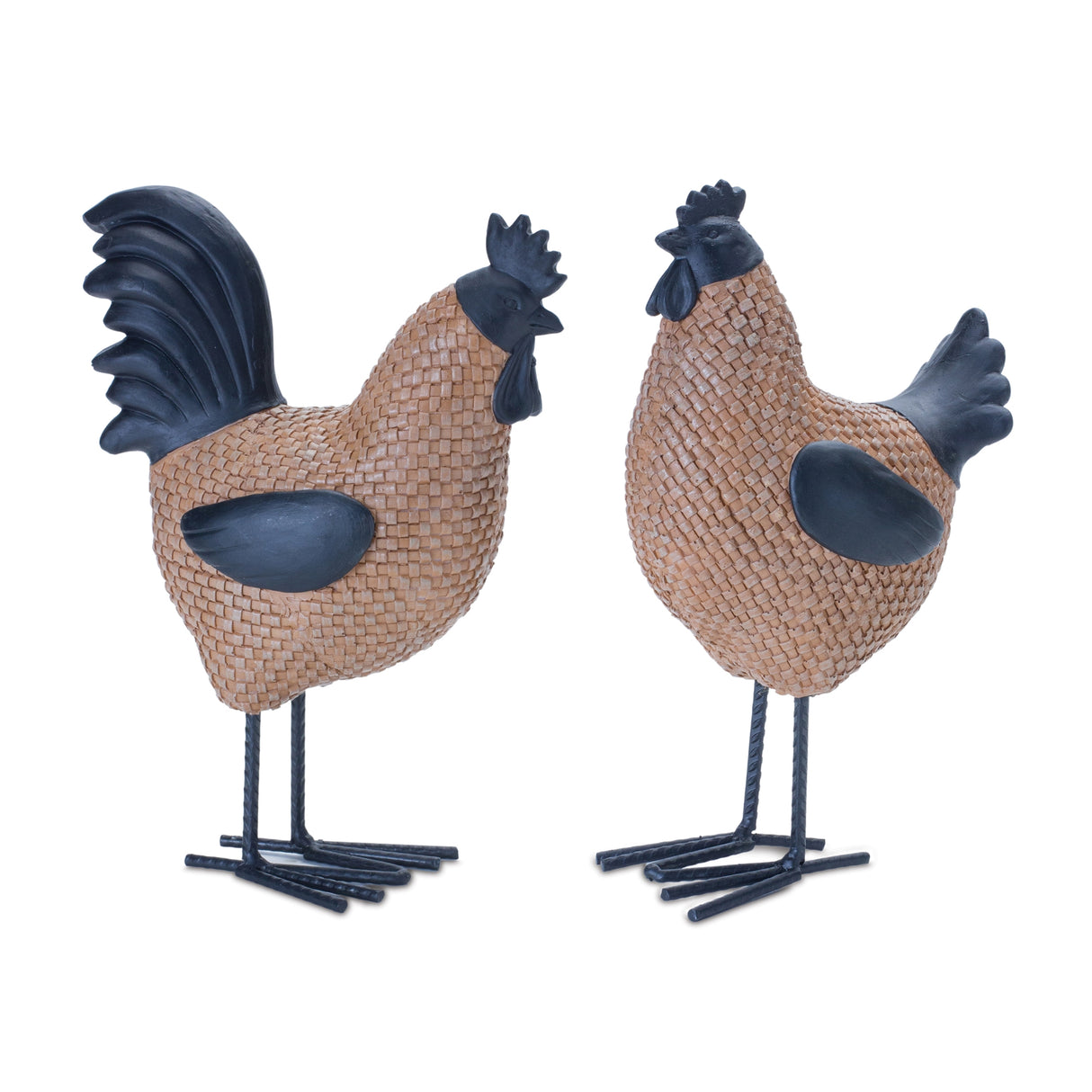 Wicker hen and rooster decor (set of 2)