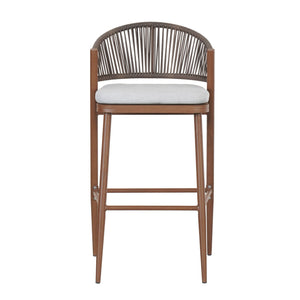 Outdoor Bar Height Metal Frame Counter Stools With Scallop Shaped Backrest & Water Resistant Cushions