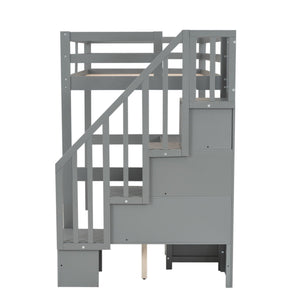 Loft Bed Frame With Built In Desk And Double Storage Drawers