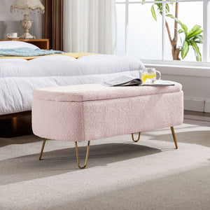 Storage Ottoman Bench For End Of Bed Legs, Modern Camel Faux Fur Entryway Bench Upholstered Padded With Storage For Living Room Bedroom