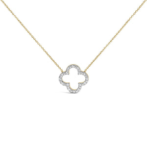 Gold Vermeil 1/10 Cttw Diamond Clover Pendant Necklace