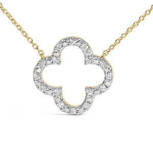 Gold Vermeil 1/10 Cttw Diamond Clover Pendant Necklace