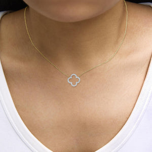 Gold Vermeil 1/10 Cttw Diamond Clover Pendant Necklace