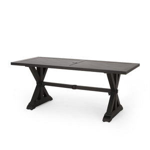 Modern Outdoor Dining Table With X Shaped Legs, Umbrella Hole