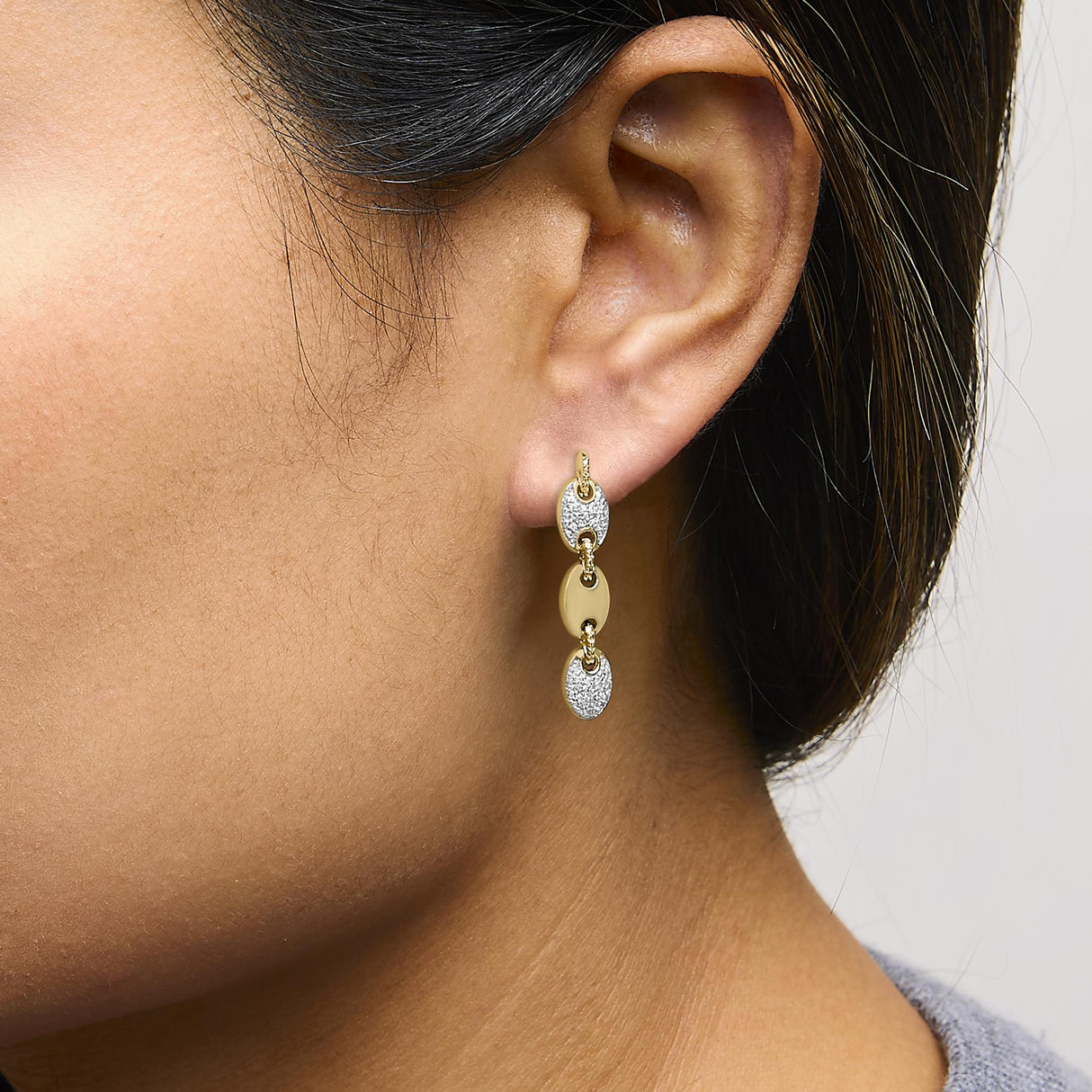 Gold Vermeil 1/10 Cttw Diamond Bold Disc Link Earring