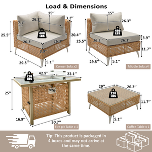 K&K 8-Piece Patio Furniture Set with Fire Pit Table