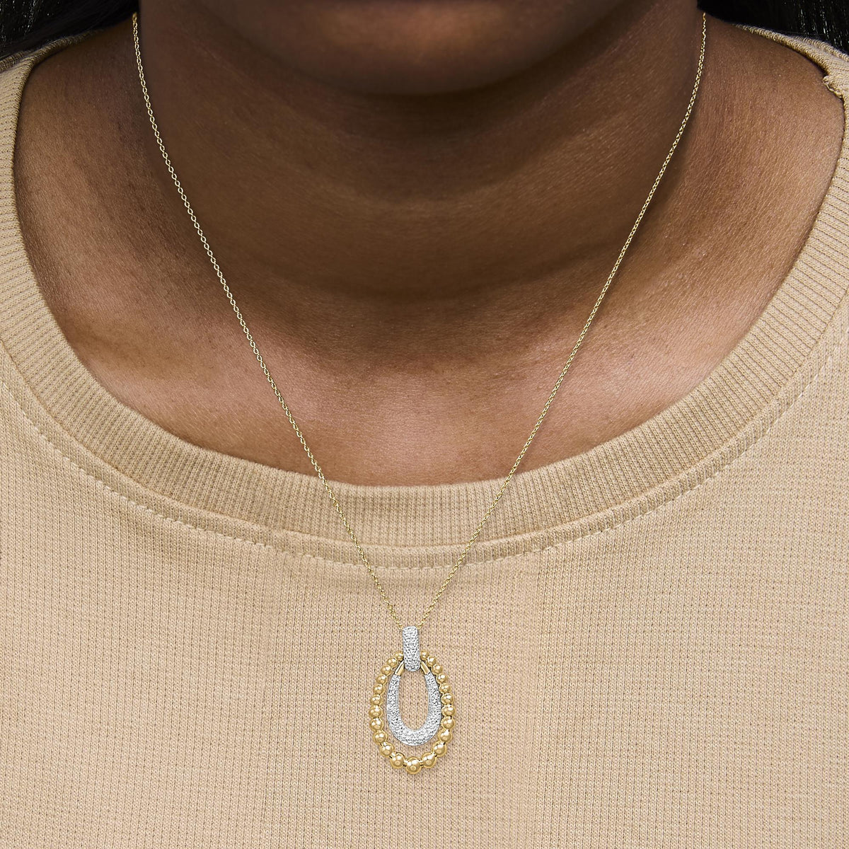 Gold Vermeil 1/10 Cttw Diamond Bold Bead Pendant Necklace