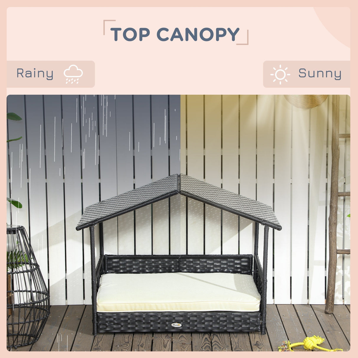 PawHut Wicker Dog House Outdoor with Canopy