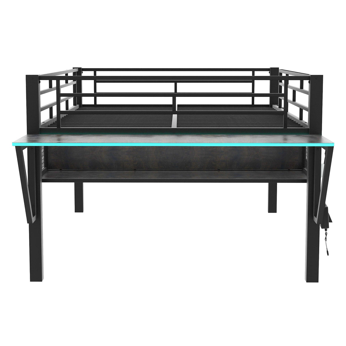 Gaming - Full Size Loft Bed With Desk, LED - Black