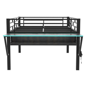 Gaming - Full Size Loft Bed With Desk, LED - Black