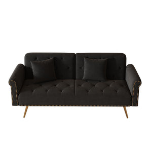 Luxurious Sofa Bed With Nail Head Trim And Matching Pillow