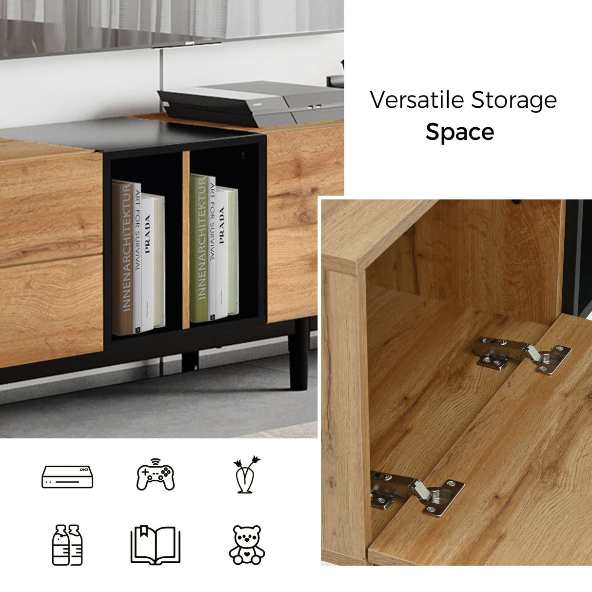TV Stand With 3 Doors Media Console Table