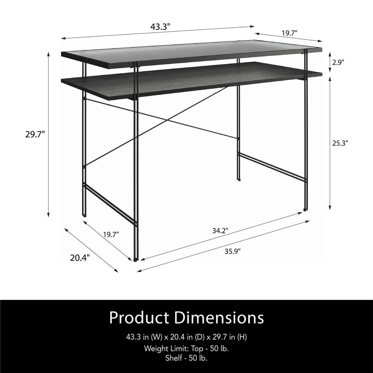 Vance Computer Desk With Fluted Glass Desktop - Black