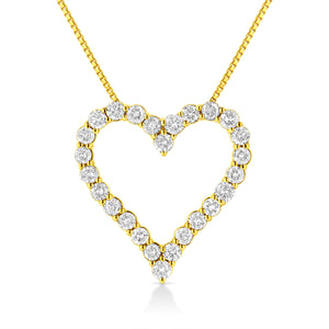 14K Yellow Gold Plated .925 Sterling Silver 2.00 Cttw Shared Prong-Set Round Brilliant-Cut Diamond Open Heart 18" Pendant Necklace (K-L Color, I2-I3 Clarity)