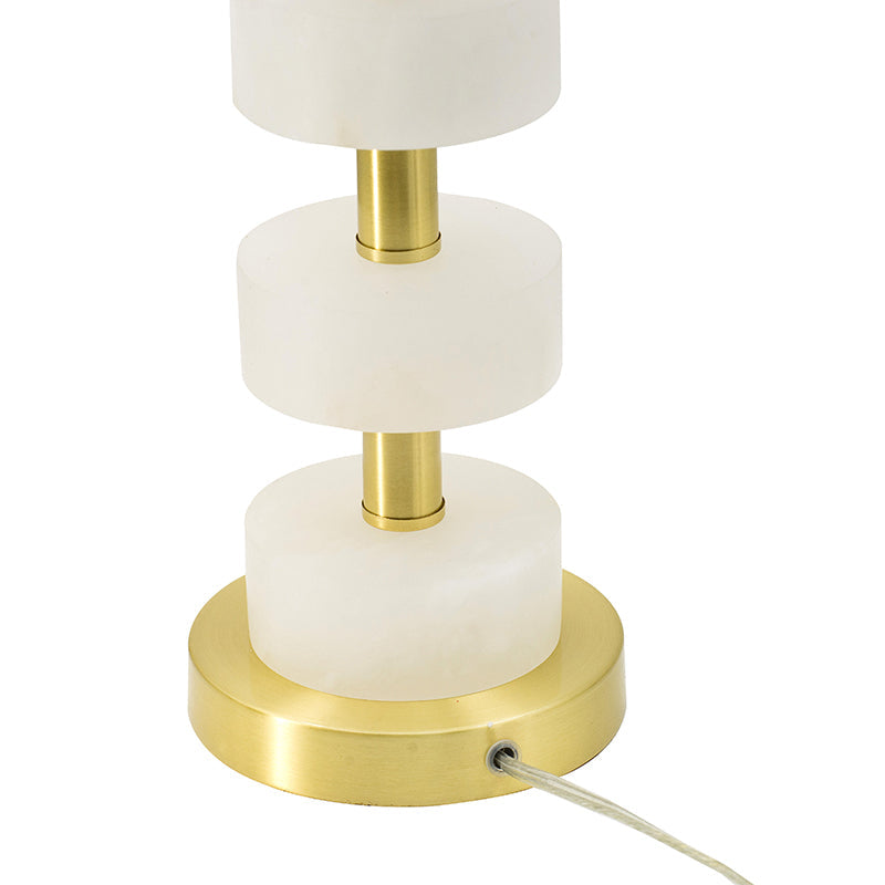 Marble Table Lamp with Brass Frame and White Fabric Shade - White + Gold