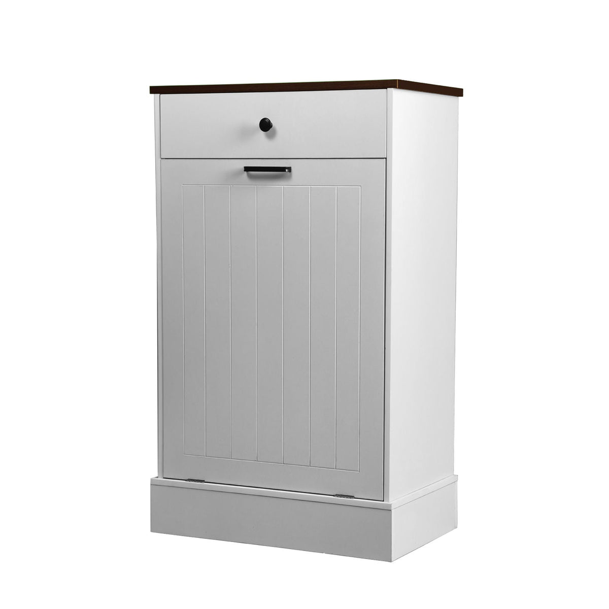 Tilt Out Trash Cabinet With Drawer, 10 Gallon Hamper - White