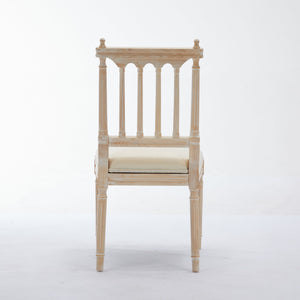 Antique Dining Chairs - Linen Fabric Upholstered Wooden Chairs Set of 2