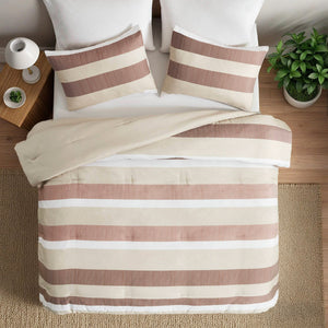 3-Piece Full/Queen Stripe Textured Print Comforter Set in Terracotta