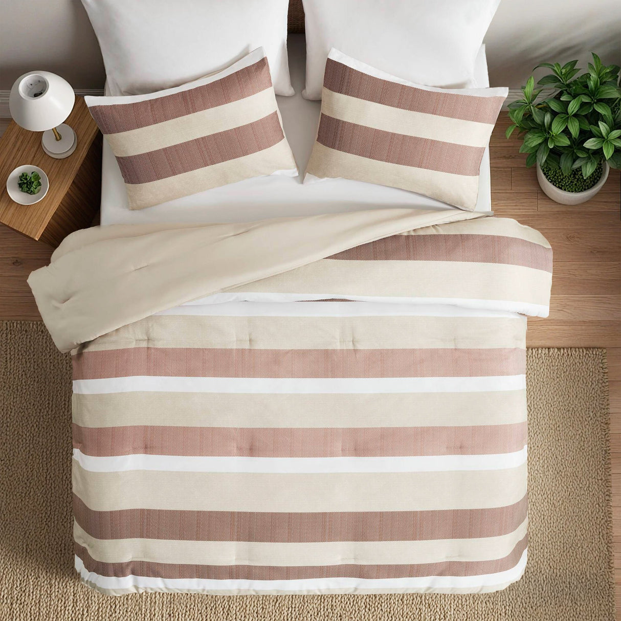 3-Piece King/Cal King Stripe Textured Print Comforter Set - Terracotta