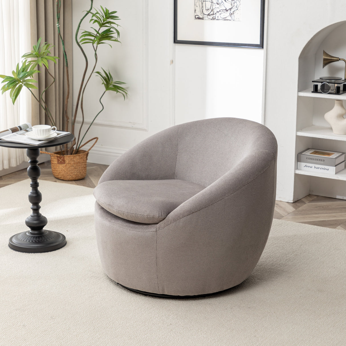 Winnie Modern Teddy Fabric Swivel Barrel Chair